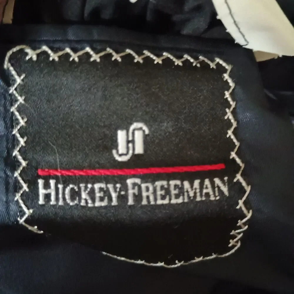 Vtg Hickey Freeman Saks Black Pinstripe Suit 42L 36x33 Wool/Cashmere USA Boardrm